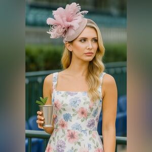 New Kentucky Derby Hat Blush Pink Feathered FascinatorTea Church Hat Headwear